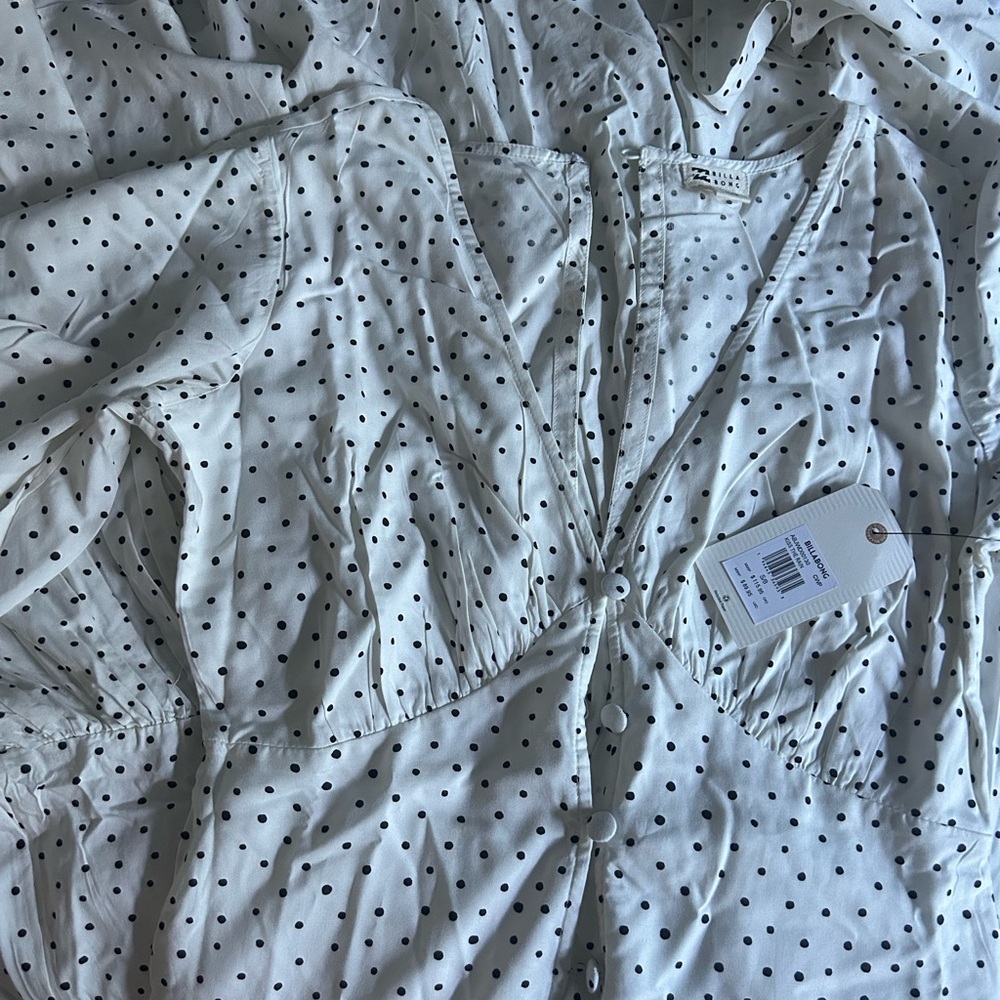 Billabong | Kiss The Rain Buttondown Midi Dress White Polka Dot New Small Airy